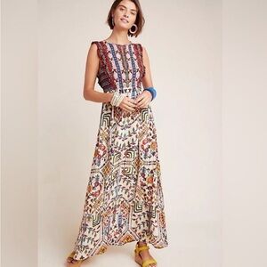 Vineet Bahl Embroidered Maxi Dress Anthropologie size 4
